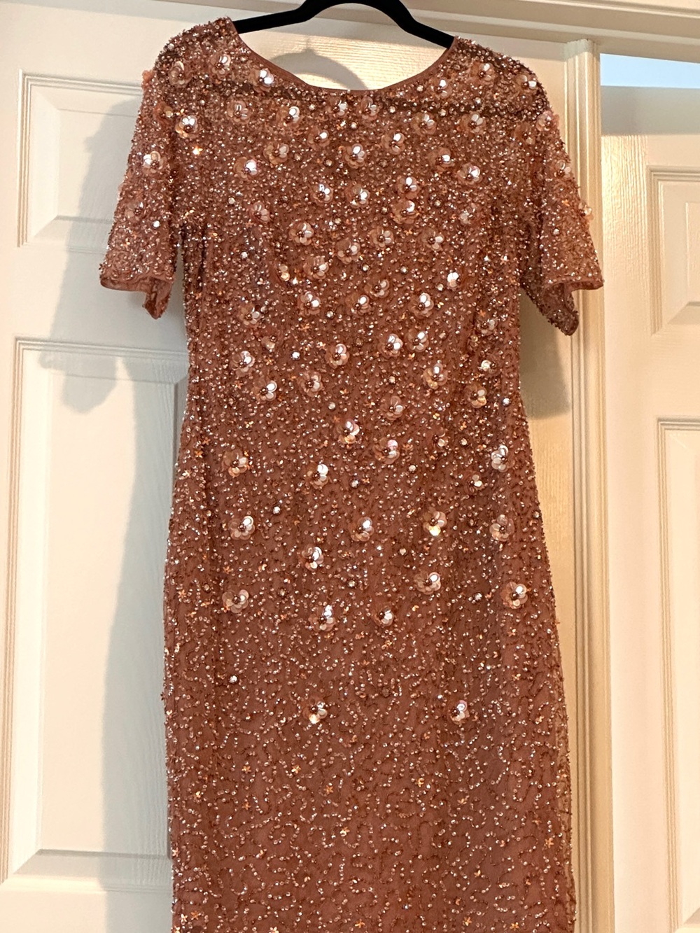 NWT Adrianna Papell Hand Beaded Cocktail Dress Rose Gold